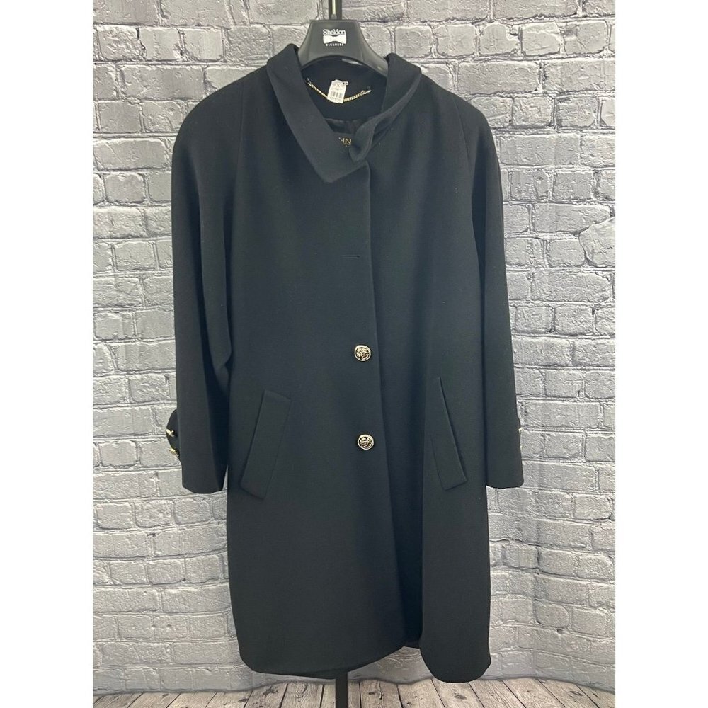 St John The Coat Collection Black Wool Swing Coat L Missing Button - Picture 5 of 10